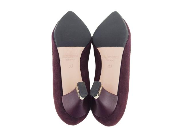 【週末セール★30％OFF】ア・テストーニ a.testoni パンプスポインテッドトゥ ♯35 つま先切替えデザイン パープル ボルドー ゴールド レディース 中古_8