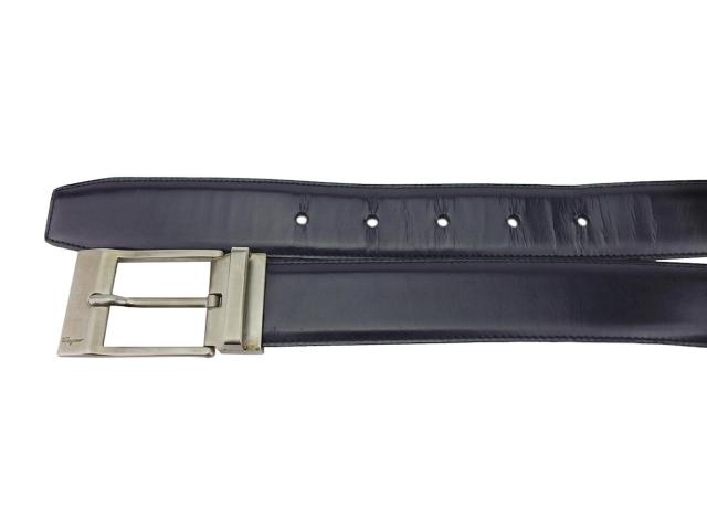 【30％OFF★土日ひと休み大売り出し】サルヴァトーレフェラガモ Salvatore Ferragamo 胴締めいの一番式バックル リヴァーシブル 黒いこと 赤銅色 しろがね色 レディース 中古