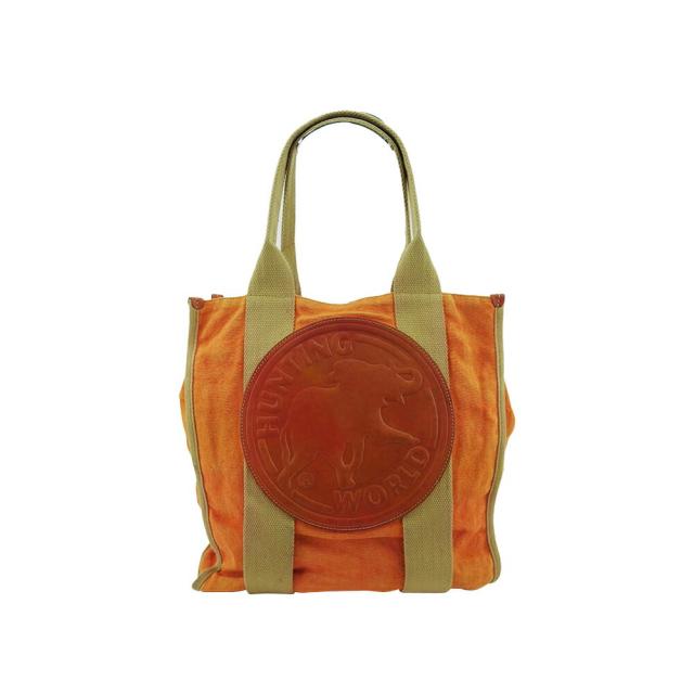 【X'masセール★30%OFF】ハンティングワールド HUNTING WORLD トートバッグロゴ エレファントマーク オレンジ ブラウン ベージュ レディース 中古
