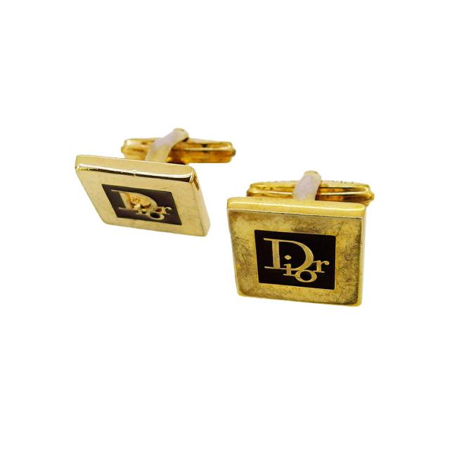 【X'masセール★30%OFF】ディオール Dior カフスロゴ スウィヴル式 ゴールド ブラック レディース 中古