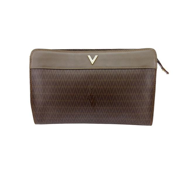 【BIGお買い物ラリー★30%OFFセール中】マリオ・ヴァレンティノ MARIO VALENTINO クラッチバッグVマーク ヴィンテージ ブラウン ゴールド シルバー レディース 中古