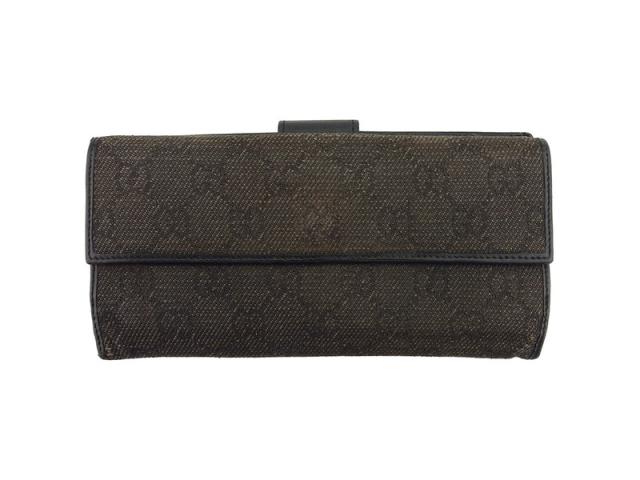 グッチ GUCCI 長財布GGキャンバス グレー 灰色 ブラック シルバー