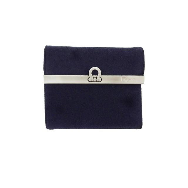 【BIGお買い物ラリー★30%OFFセール中】サルヴァトーレフェラガモ Salvatore Ferragamo 三つ折り財布ガンチーニ ブラック シルバー レディース 中古