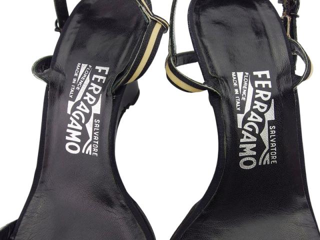 【週末セール★30％OFF】サルヴァトーレフェラガモ Salvatore Ferragamo サンダルボーダー ♯6D ウェッジソール ブラック ベージュ レディース 中古_5