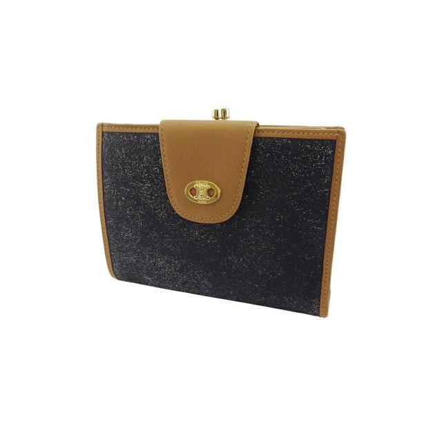【X'masセール★30%OFF】セリーヌ CELINE 二つ折り財布 ブラック　ブラウン　ゴールド レディース 中古