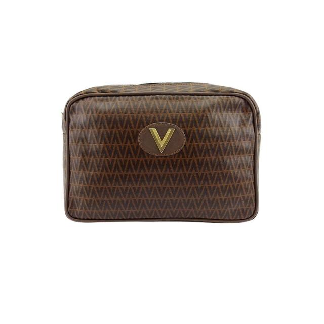 【BIGお買い物ラリー★30%OFFセール中】マリオ・ヴァレンティノ MARIO VALENTINO クラッチバッグVマーク ヴィンテージ ブラウン ゴールド レディース 中古