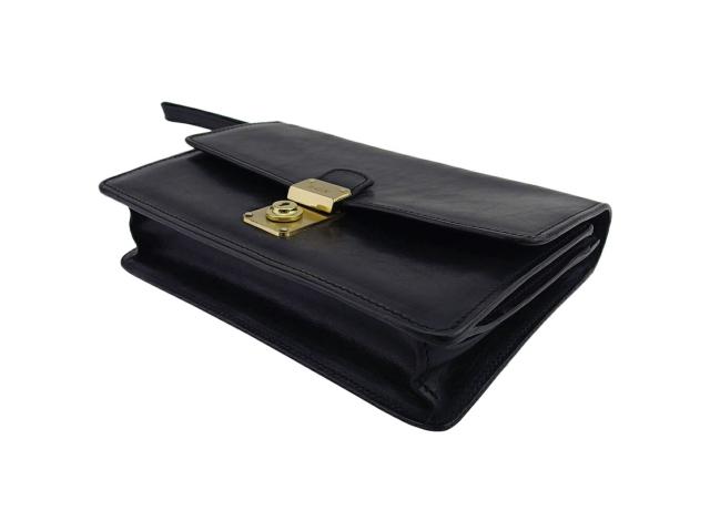 【30％OFF★土日ひと休み大売り出し】バリー BALLY クラッチバッグロゴプレート 黒いこと ゴールド レディース 中古