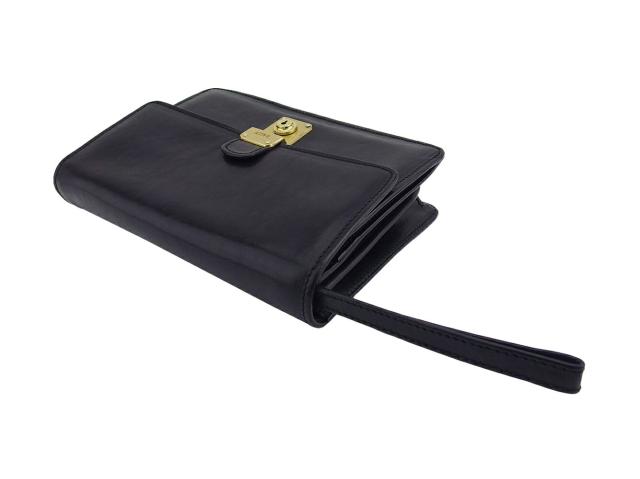 【30％OFF★土日ひと休み大売り出し】バリー BALLY クラッチバッグロゴプレート 黒いこと ゴールド レディース 中古