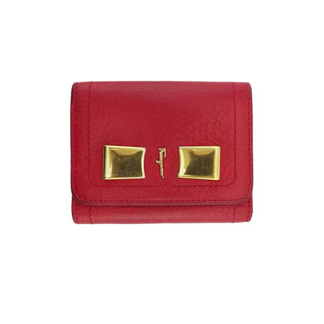 【BIGお買い物ラリー★30%OFFセール中】サルヴァトーレフェラガモ Salvatore Ferragamo ケースリボンモチーフ レッド ゴールド レディース 中古