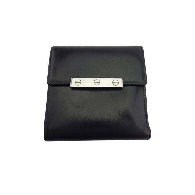 【BIGお買い物ラリー★30%OFFセール中】カルティエ CARTIER 三つ折り財布ラブコレクション ブラック シルバー レディース 中古