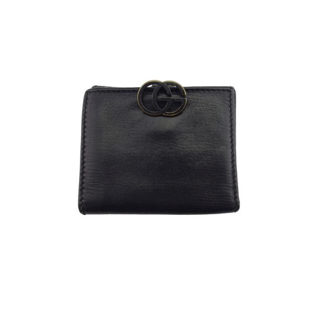 【X'masセール★30%OFF】グッチ GUCCI 二つ折り財布ダブルG ブラック ゴールド レディース 中古
