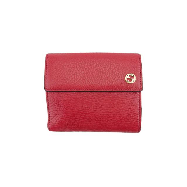 【BIGお買い物ラリー★30%OFFセール中】グッチ GUCCI 二つ折り財布インターロッキングG ダブルG レッド ゴールド レディース 中古