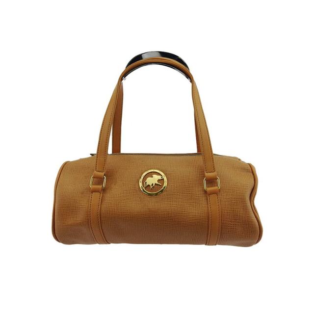 【X'masセール★30%OFF】ハンティングワールド HUNTING WORLD ハンドバッグロゴプレート エレファントマーク ベージュ ゴールド レディース 中古