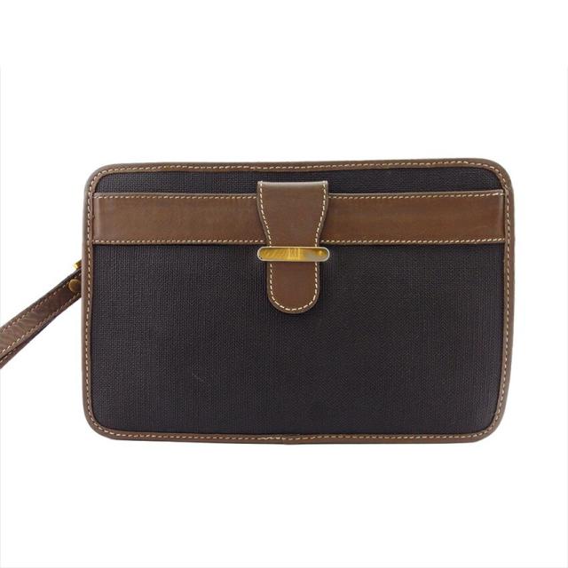 【BIGお買い物ラリー★30%OFFセール中】ダンヒル Dunhill クラッチバッグヘリンボーン ブラック ブラウン ゴールド レディース 中古