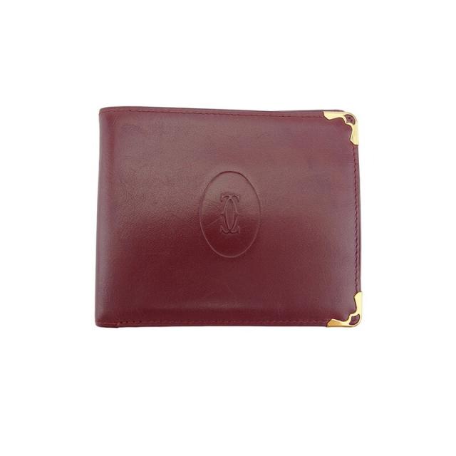 【BIGお買い物ラリー★30%OFFセール中】カルティエ CARTIER 札入れマストライン 角プレート ボルドー ゴールド レディース 中古