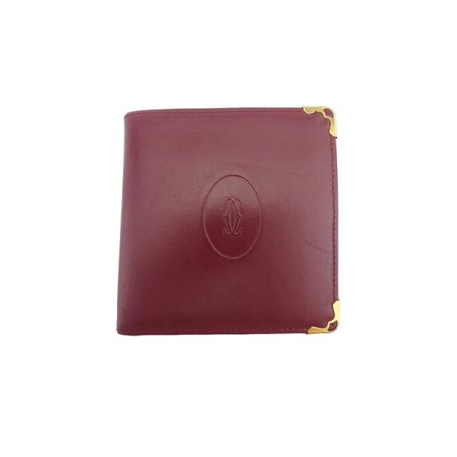 【X'masセール★30%OFF】カルティエ CARTIER 二つ折り財布マストライン 角プレート ボルドー ゴールド レディース 中古