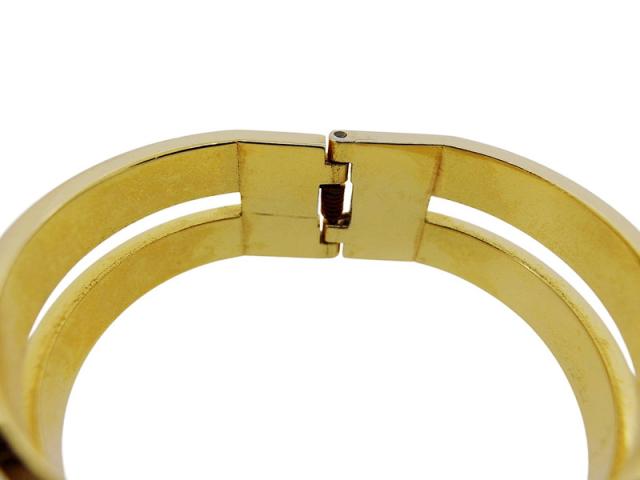 ロエベ LOEWE バングルLマーク クロコ調 ゴールド シルバー ブラウン レディース 中古_5
