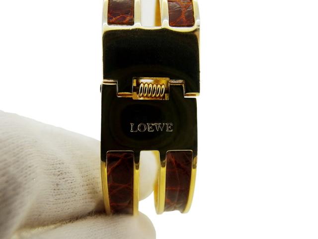ロエベ LOEWE バングルLマーク クロコ調 ゴールド シルバー ブラウン レディース 中古_6