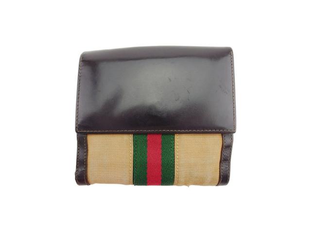【30％OFF★土日ひと休み大売り出し】グッチ GUCCI 二つ折り紙入れシェリー酒生産ライン ベージュ 赤銅色 緑であること 赤いこと レディース 中古
