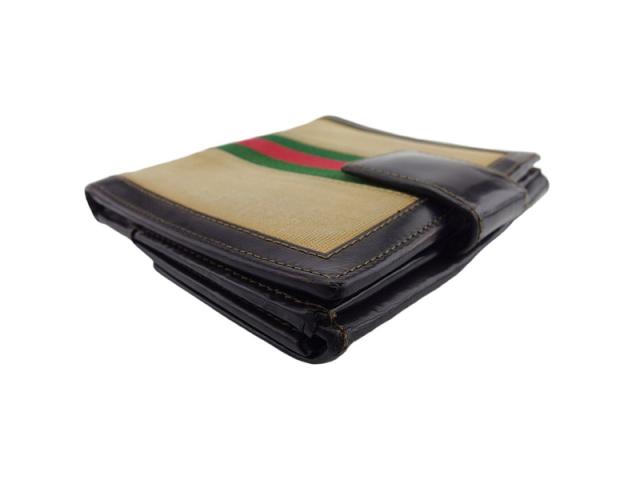 【30％OFF★土日ひと休み大売り出し】グッチ GUCCI 二つ折り紙入れシェリー酒生産ライン ベージュ 赤銅色 緑であること 赤いこと レディース 中古