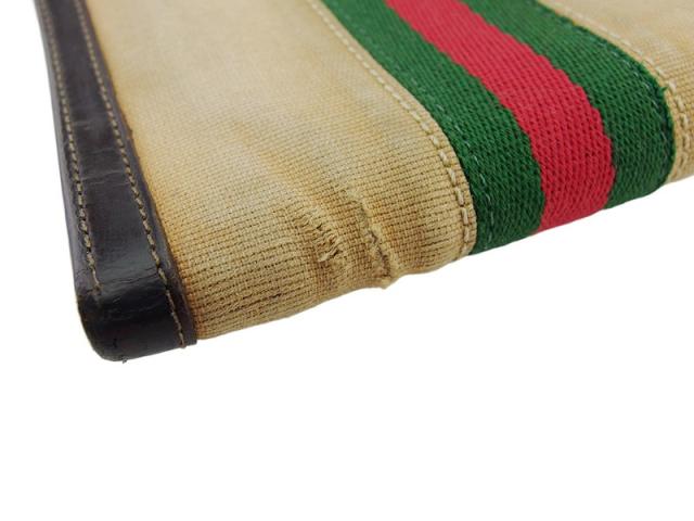 【30％OFF★土日ひと休み大売り出し】グッチ GUCCI 二つ折り紙入れシェリー酒生産ライン ベージュ 赤銅色 緑であること 赤いこと レディース 中古