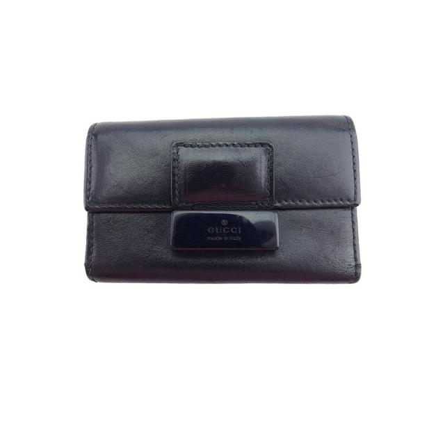 【BIGお買い物ラリー★30%OFFセール中】グッチ GUCCI キーケースロゴプレート ブラック シルバー レディース 中古