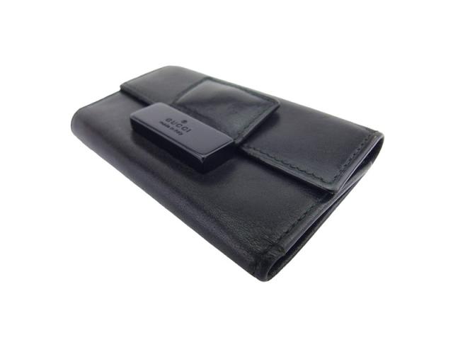 グッチ GUCCI キーケースロゴプレート ブラック シルバー レディース 中古