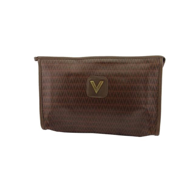 【BIGお買い物ラリー★30%OFFセール中】マリオ・ヴァレンティノ MARIO VALENTINO クラッチバッグVマーク ブラウン ゴールド レディース 中古