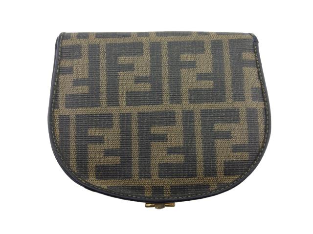 【30％OFF★土日ひと休み大売り出し】フェンディ FENDI 二つ折り紙入れズッカ 黒いこと ベージュ ゴールド レディース 中古