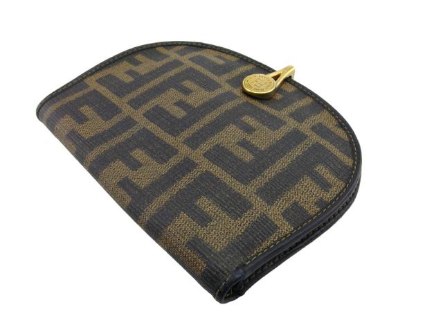 【30％OFF★土日ひと休み大売り出し】フェンディ FENDI 二つ折り紙入れズッカ 黒いこと ベージュ ゴールド レディース 中古