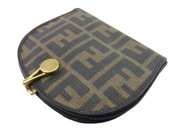 【30％OFF★土日ひと休み大売り出し】フェンディ FENDI 二つ折り紙入れズッカ 黒いこと ベージュ ゴールド レディース 中古