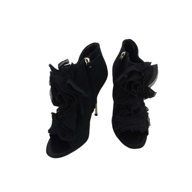 【X'masセール★30%OFF】ジュゼッペザノッティ GIUSEPPE ZANOTTI ブーツフリル ♯35ハーフ ブーティ アンクルブーツ ブラック シルバー レディース 中古