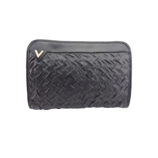 【BIGお買い物ラリー★30%OFFセール中】マリオ・ヴァレンティノ MARIO VALENTINO クラッチバッグVマーク ブラック ゴールド シルバー レディース 中古