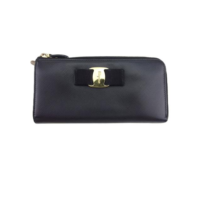 【BIGお買い物ラリー★30%OFFセール中】サルヴァトーレフェラガモ Salvatore Ferragamo 長財布ヴァラリボン ブラック ゴールド ベージュ レディース 中古
