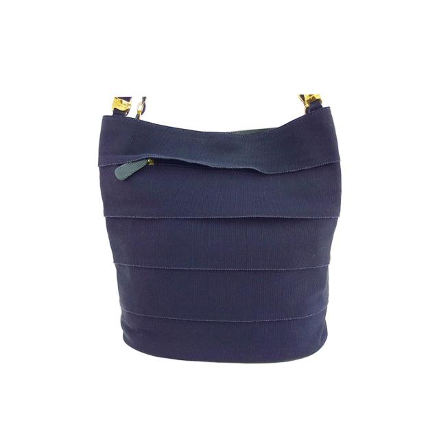 【X'masセール★30%OFF】サルヴァトーレフェラガモ Salvatore Ferragamo ショルダーバッグヴァラチェーン ティアード ネイビー ゴールド レディース 中古