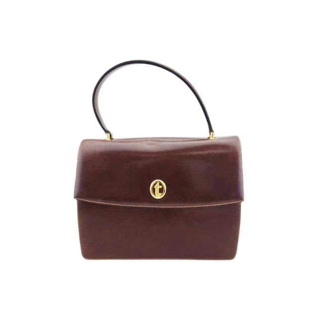 【BIGお買い物ラリー★30%OFFセール中】ア・テストーニ a.testoni ハンドバッグtマーク ブラウン ゴールド レディース 中古