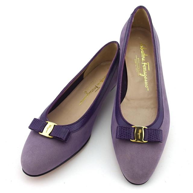 【BIGお買い物ラリー★30%OFFセール中】サルヴァトーレフェラガモ Salvatore Ferragamo パンプスガンチーニ パープル　ゴールド レディース 中古