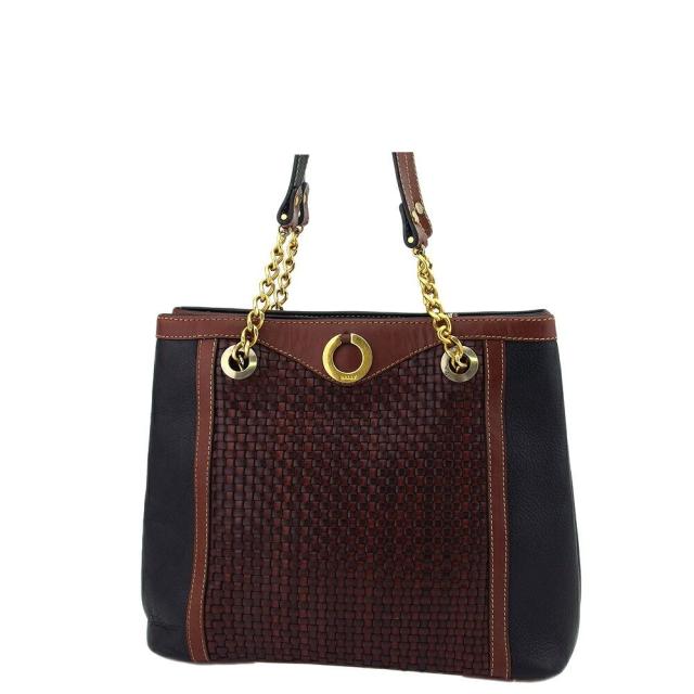 【BIGお買い物ラリー★30%OFFセール中】バリー BALLY ショルダーバッグ編み込み ロゴリング ブラウン ブラック ゴールド レディース 中古