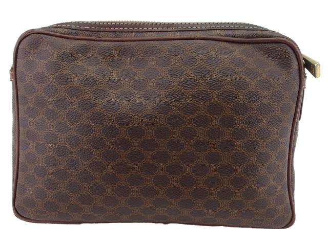【30％OFF★土日ひと休み大売り出し】セリーヌ CELINE クラッチバッグマカダム 赤銅色 ベージュ ゴールド レディース 中古