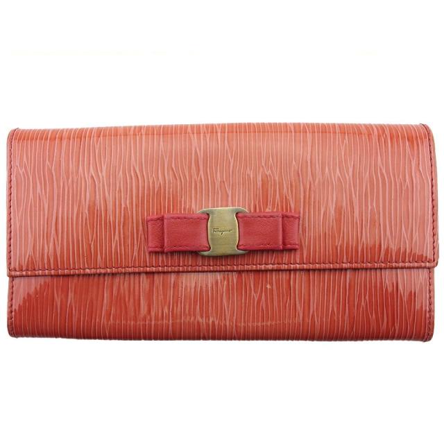 【BIGお買い物ラリー★30%OFFセール中】サルヴァトーレフェラガモ Salvatore Ferragamo 長財布ヴァラリボン ピンク ゴールド レディース 中古