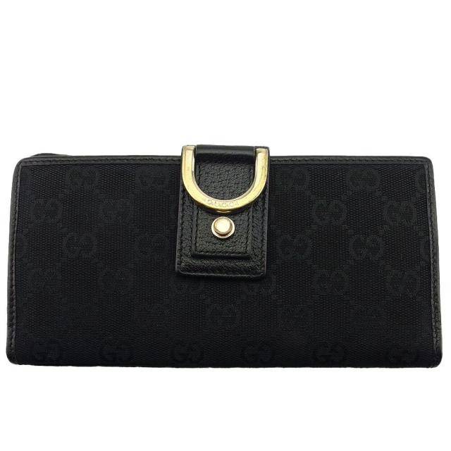【BIGお買い物ラリー★30%OFFセール中】グッチ GUCCI 長財布GGキャンバス アビー ブラック ゴールド レディース 中古