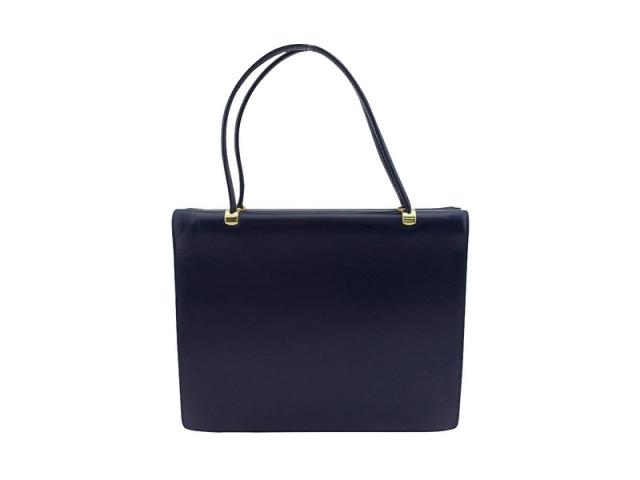 【30％OFF★週末タイムSALE】コンテス COMTESSE ハンドバッグスクエアフォルム ネイビー ゴールド レディース 中古_1