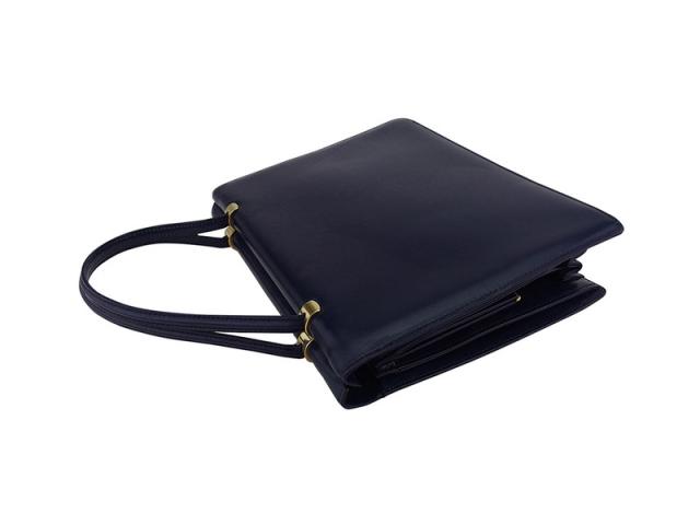 【30％OFF★週末タイムSALE】コンテス COMTESSE ハンドバッグスクエアフォルム ネイビー ゴールド レディース 中古_2