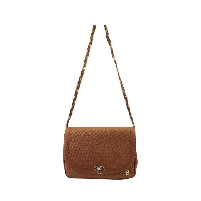【BIGお買い物ラリー★30%OFFセール中】バリー BALLY ショルダーバッグBマーク キルティング ブラウン ゴールド レディース 中古