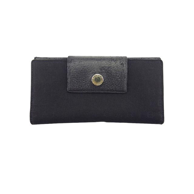 【BIGお買い物ラリー★30%OFFセール中】ブルガリ BVLGARI 長財布ロゴマニア ロゴボタン ブラック シルバー レディース 中古