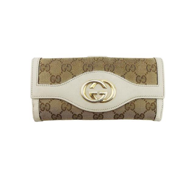【BIGお買い物ラリー★30%OFFセール中】グッチ GUCCI 長財布GGキャンバス スーキー インターロッキングG ベージュ ブラウン ゴールド レディース 中古