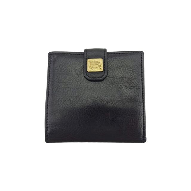 【X'masセール★30%OFF】バーバリー BURBERRY 二つ折り財布ホースプレート ブラック ゴールド レディース 中古