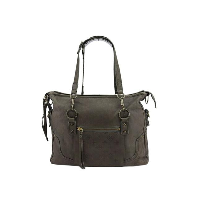 【BIGお買い物ラリー★30%OFFセール中】ラシット russet トートバッグモノグラムプレス グレー 灰色 ゴールド レディース 中古