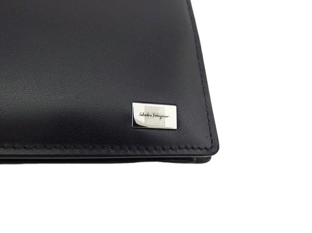 サルヴァトーレフェラガモ Salvatore Ferragamo 二つ折り財布ロゴプレート ブラック シルバー ブラウン レディース 中古_8