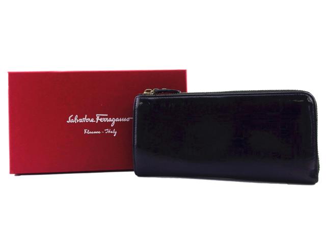 サルヴァトーレフェラガモ Salvatore Ferragamo 長財布ロゴ柄 ネイビー シルバー レディース 中古_7